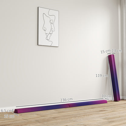 SPORTNOW folding balance beam laid out beside its folded section, with dimensions shown