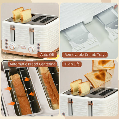 HOMCOM toaster features removable crumb trays, automatic centering, high lift and auto-off