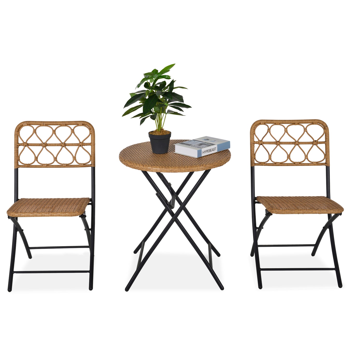 Photo of Outsunny 2 Seater Foldable Rattan Wicker Bistro Set, Coffee Table and Chairs, Natural in Natural colour on a white background