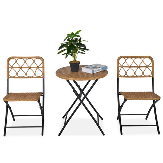 Photo of Outsunny 2 Seater Foldable Rattan Wicker Bistro Set, Coffee Table and Chairs, Natural in Natural colour on a white background