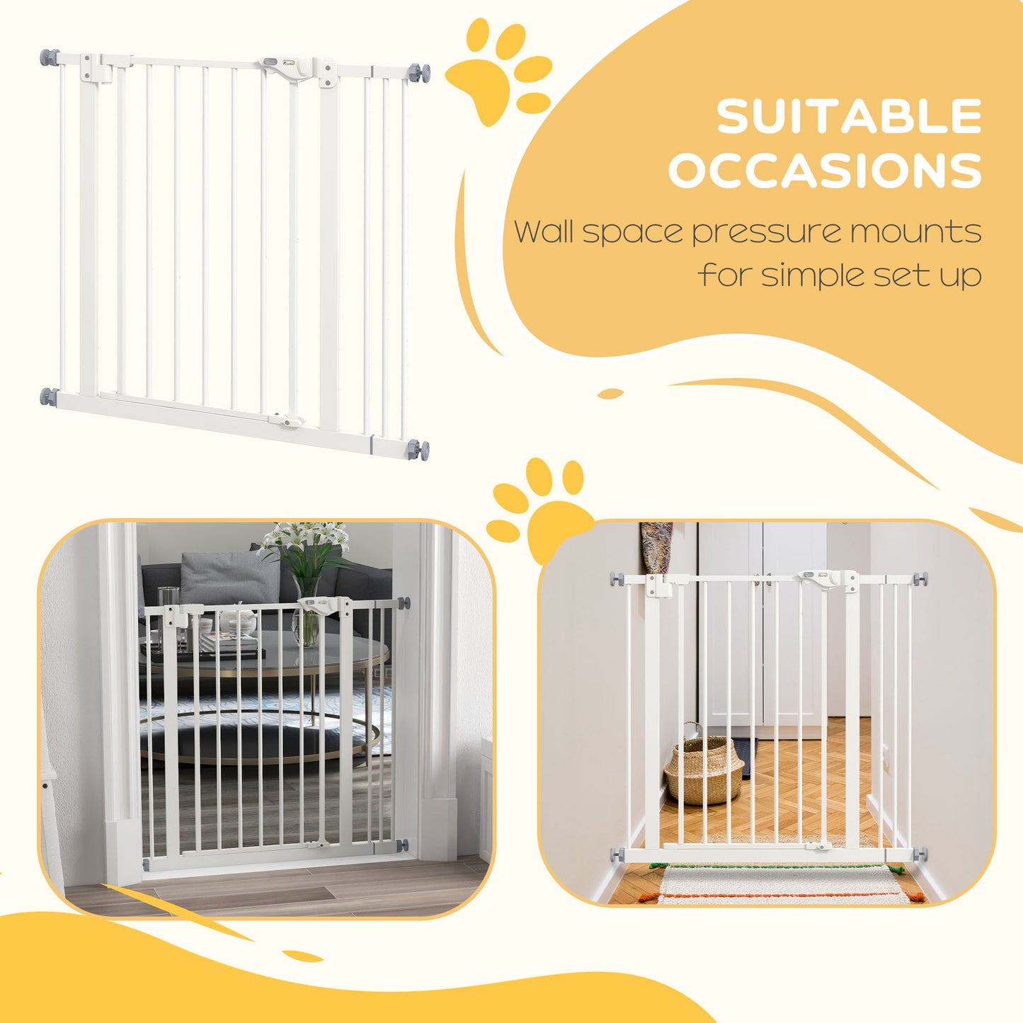 PawHut Adjustable Safety Gate w/ One Extensions, Four Adjustable Screws, White