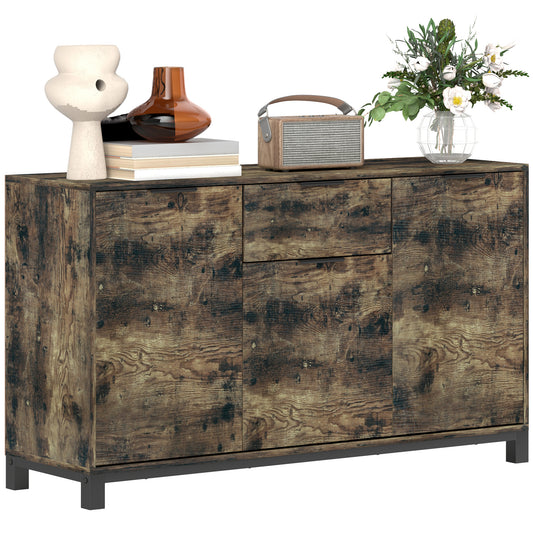 Photo of HOMCOM Sideboard, Industrial Storage Cabinet with Doors, Drawer, Cupboard and Adjustable Shelves for Living Room, Dining Room, Hallway, Rustic Brown in Brown colour on a white background