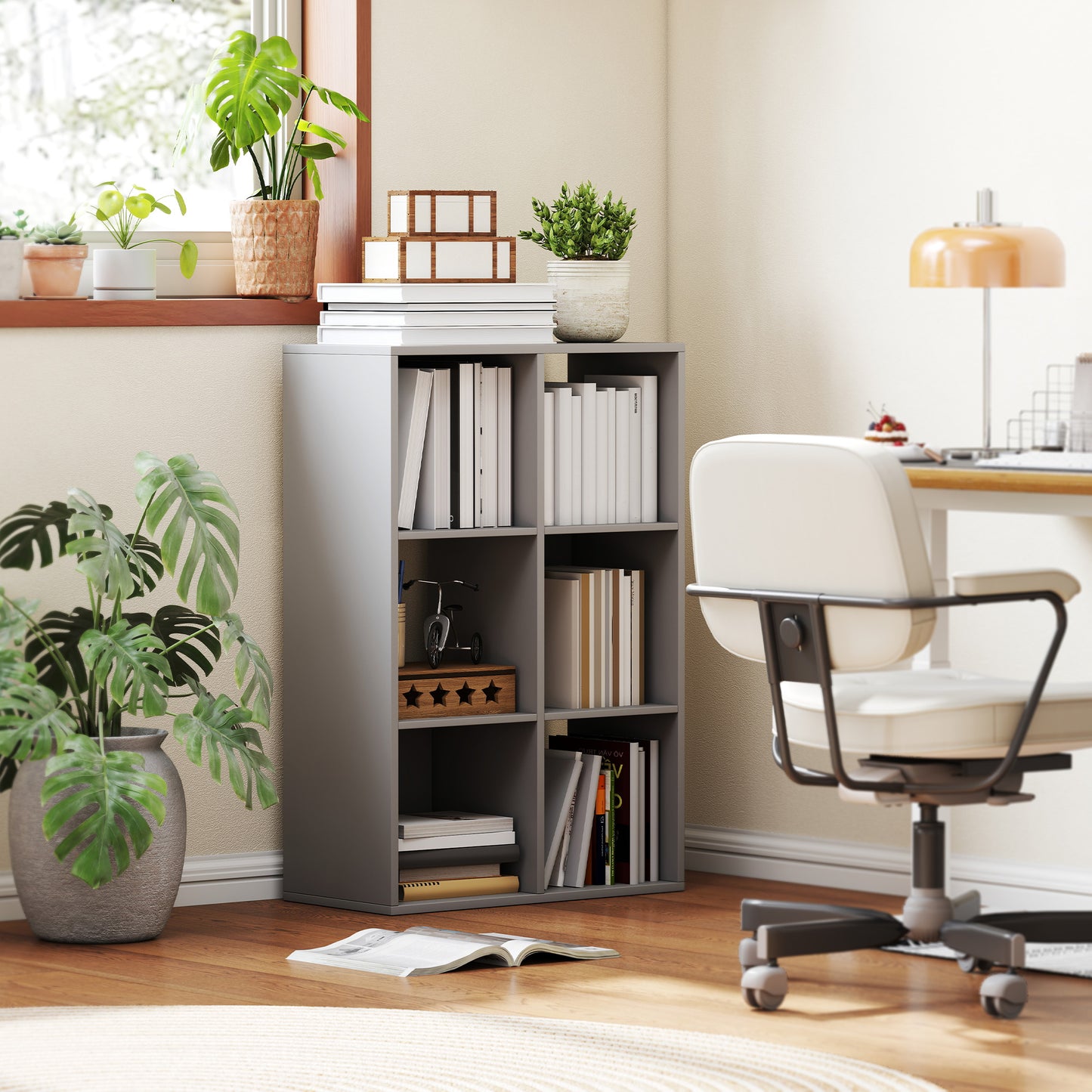 HOMCOM 6-Cube Bookshelf - Light Grey
