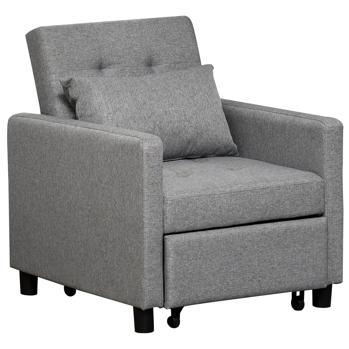 Photo of HOMCOM 3-In-1 Single Chair Bed with Adjustable Backrest, Pillow and Footrest for Living Room, Grey in Grey colour on a white background