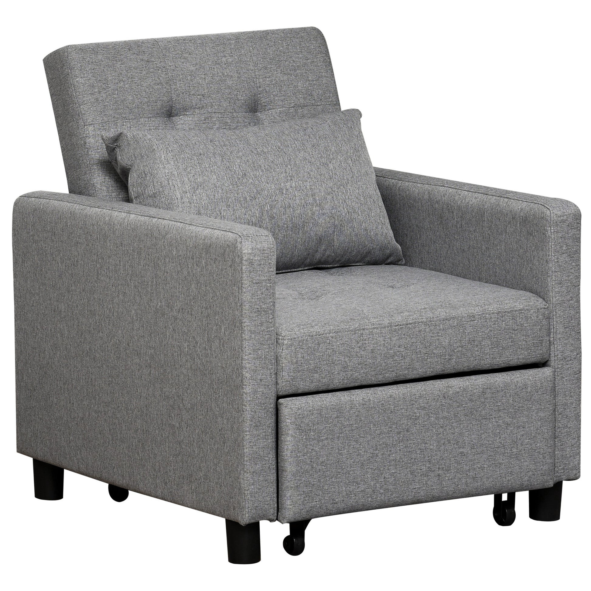 Photo of HOMCOM 3-In-1 Single Chair Bed with Adjustable Backrest, Pillow and Footrest for Living Room, Grey in Grey colour on a white background
