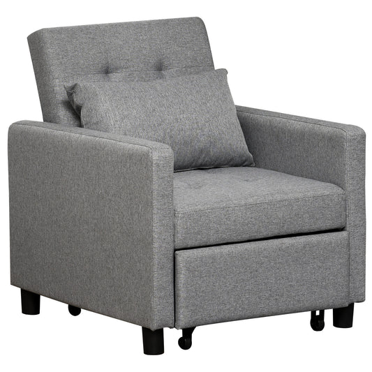 Photo of HOMCOM 3-In-1 Single Chair Bed with Adjustable Backrest, Pillow and Footrest for Living Room, Grey in Grey colour on a white background