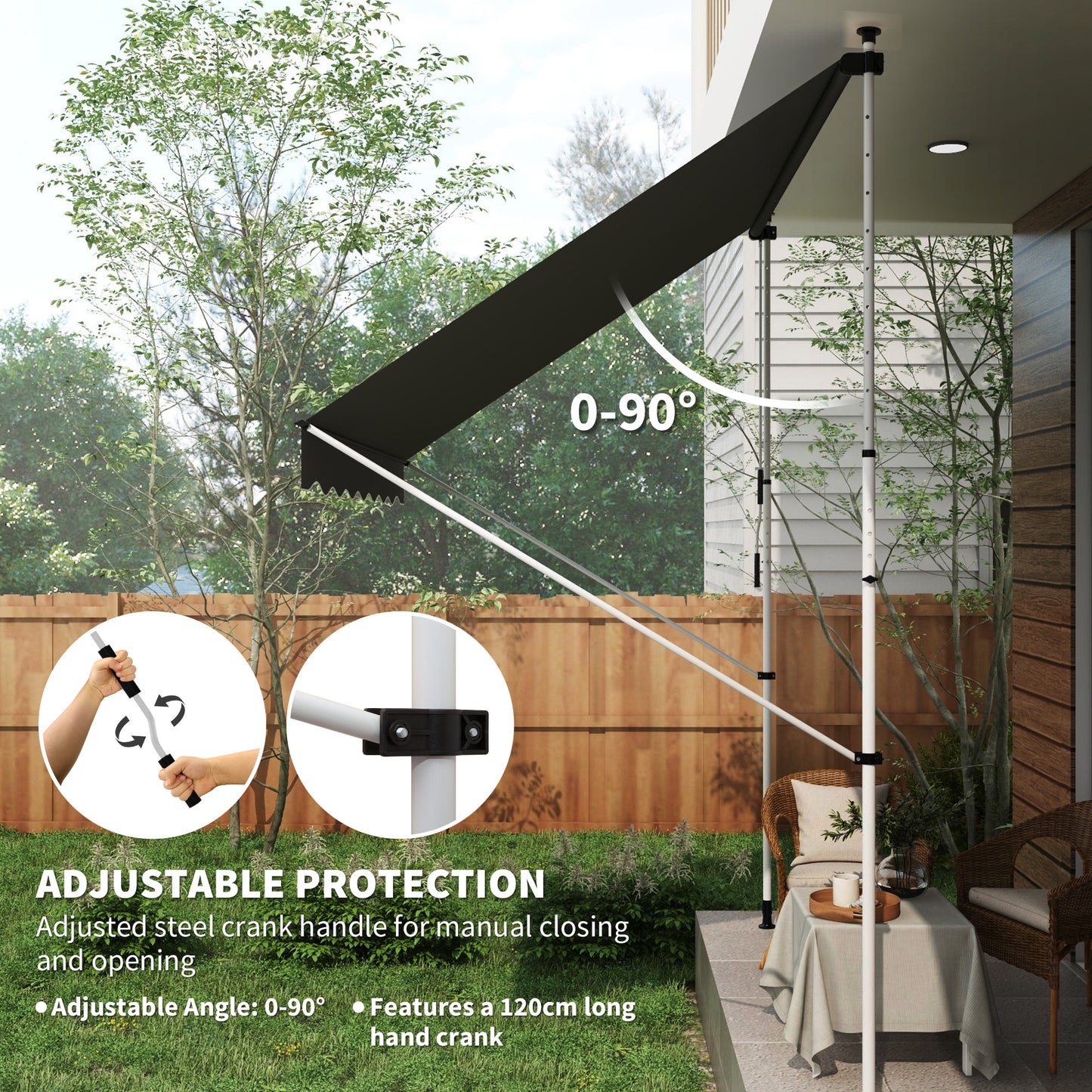 Outsunny 3x1.5m  Adjustable Outdoor Aluminium Frame Awning Grey