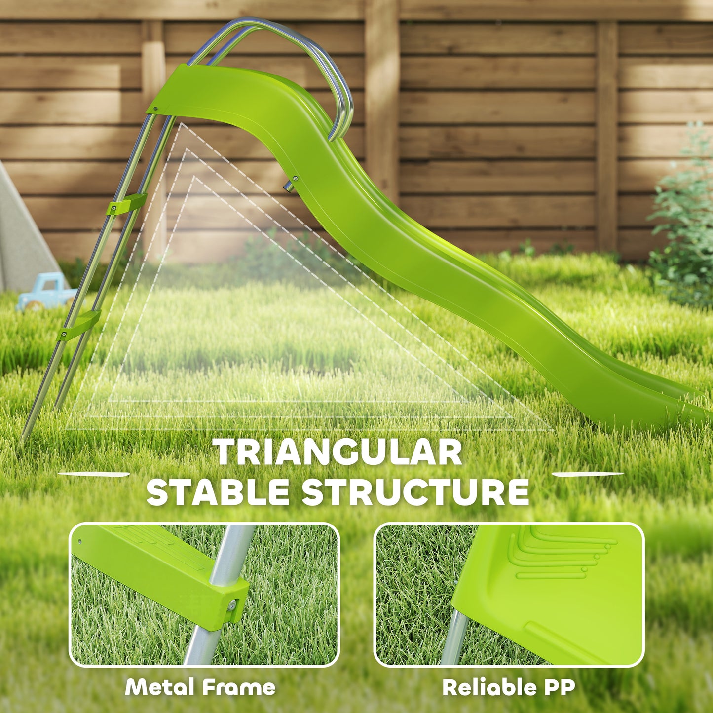 AIYAPLAY Freestanding Kids Slide with Climbing Ladder, Outdoor Playground Equipment for Ages 3-8 Years, Green