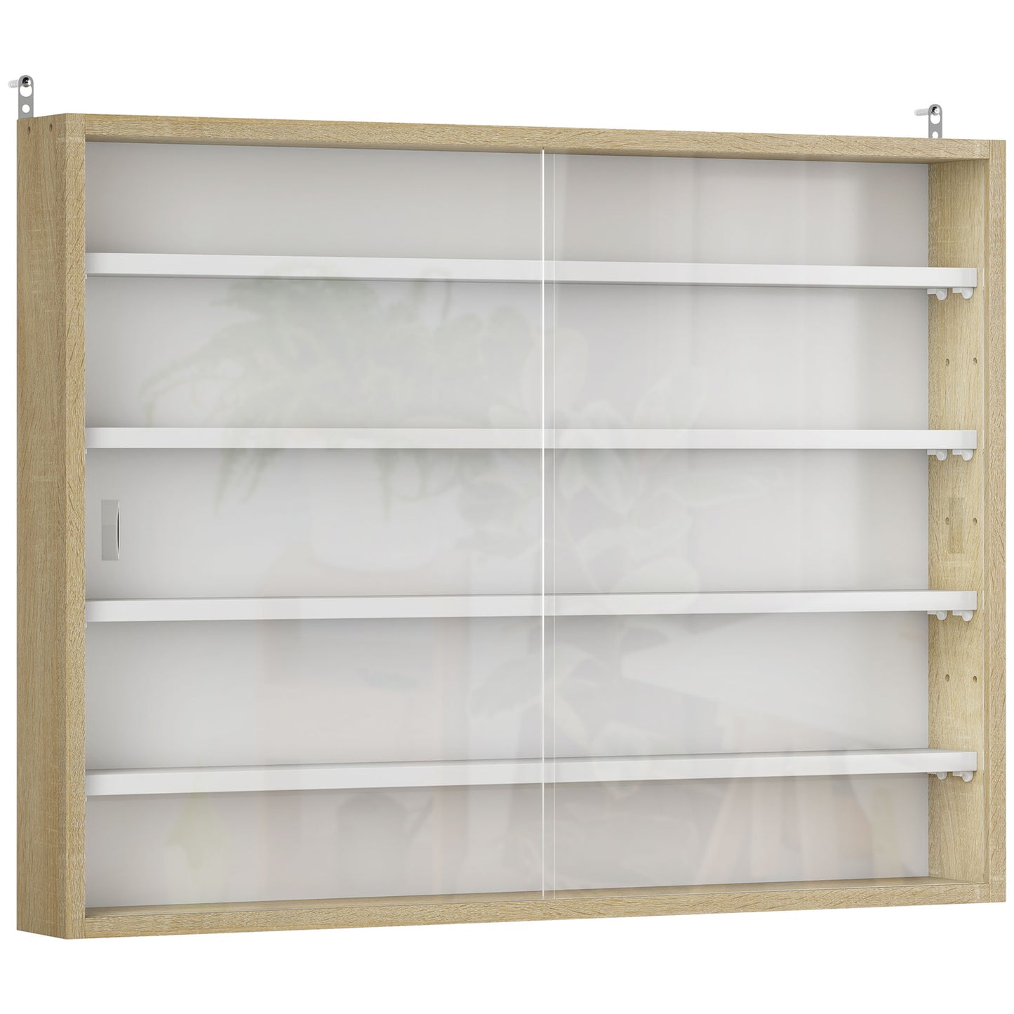 Photo of HOMCOM 5-Tier Wall Display Shelf Unit Cabinet w/ 4 Adjustable Shelves Glass Doors Home Office Ornaments 60x80cm Natural in Natural colour on a white background