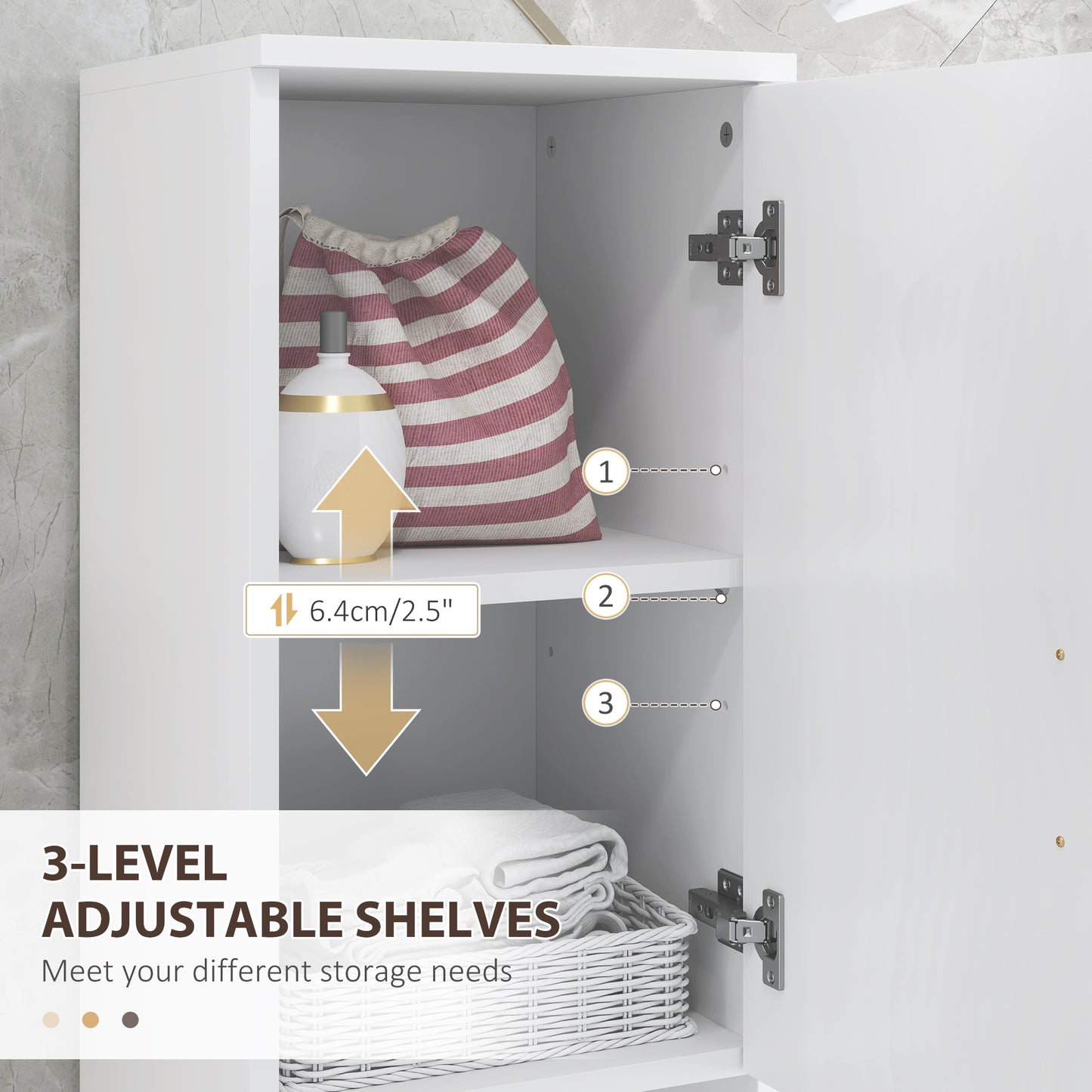 kleankin Line Embossed Tall Bathroom Storage Cabinet - White