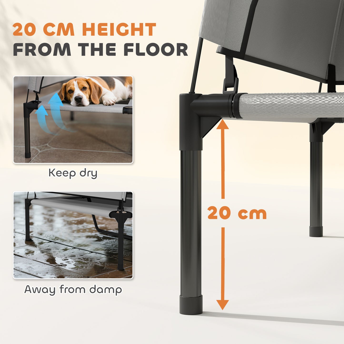 PawHut Portable Elevated Dog Bed with Removable Canopy, Cooling Raised Pet Cot for Medium Large Dogs, 92 x 75 x 85 cm