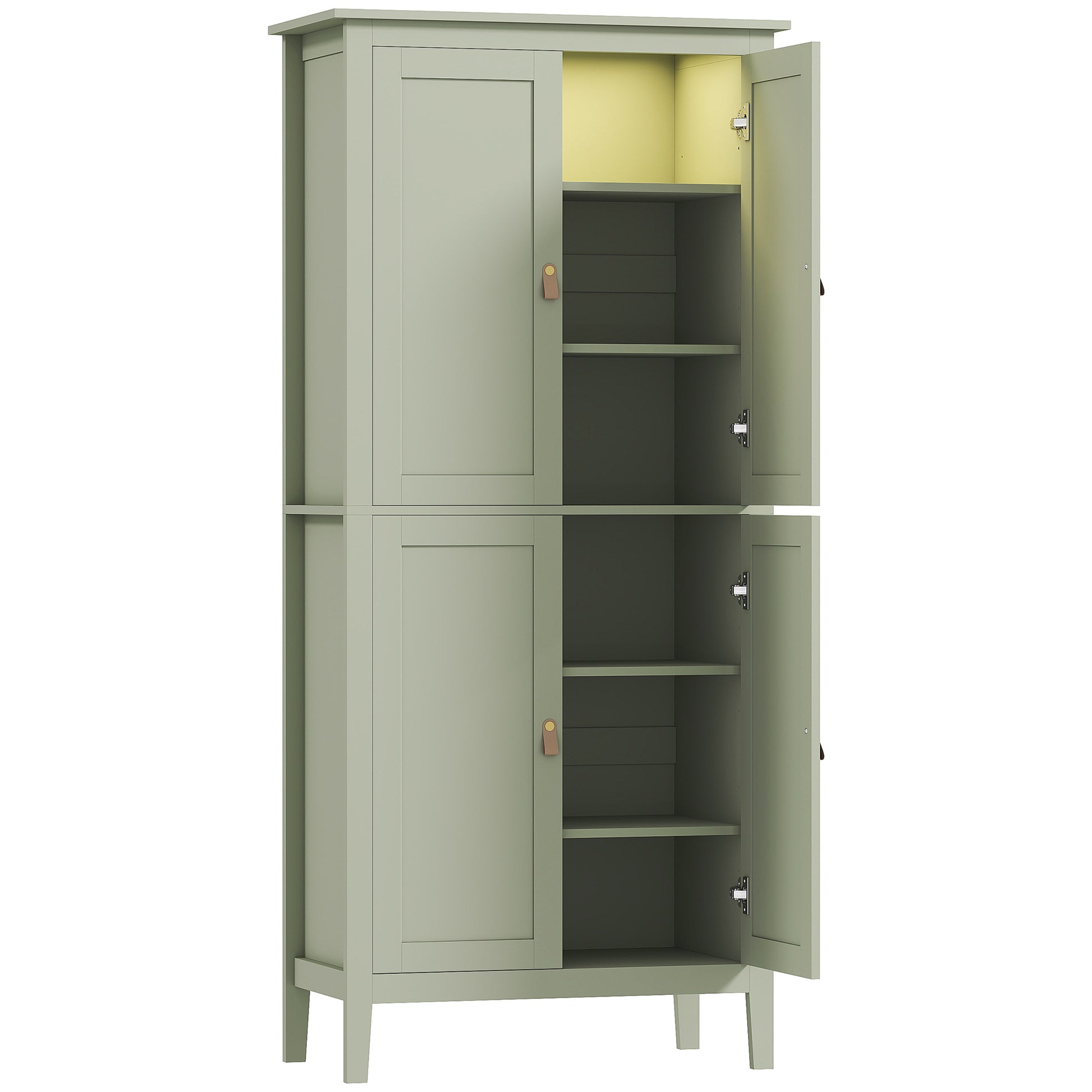 Photo of HOMCOM Tall Pantry Cupboard with Motion Sensor LED Light - Green in Green colour on a white background