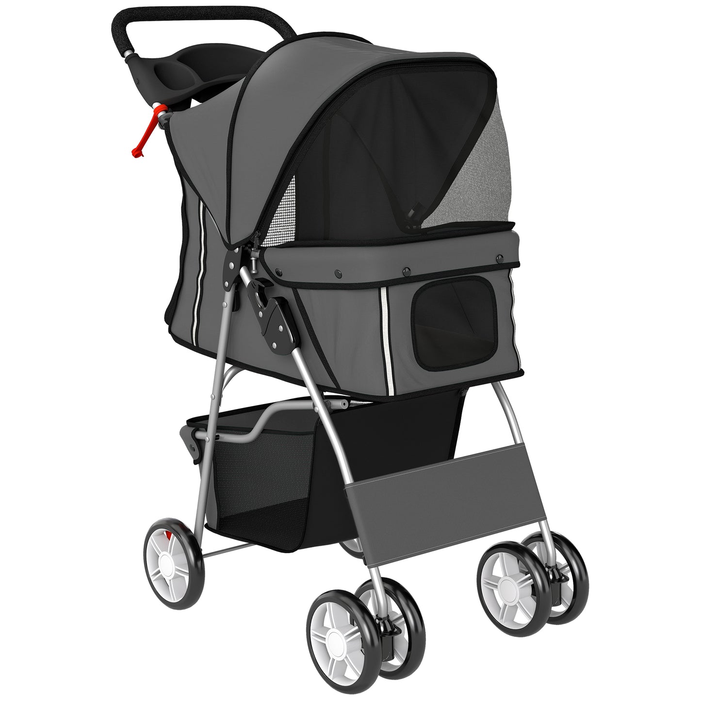 Photo of PawHut Dog Pram, Pet Stroller with Reflective Strips, Foldable Cat Stroller with 360° Swivel Wheels, Dark Grey in Grey colour on a white background