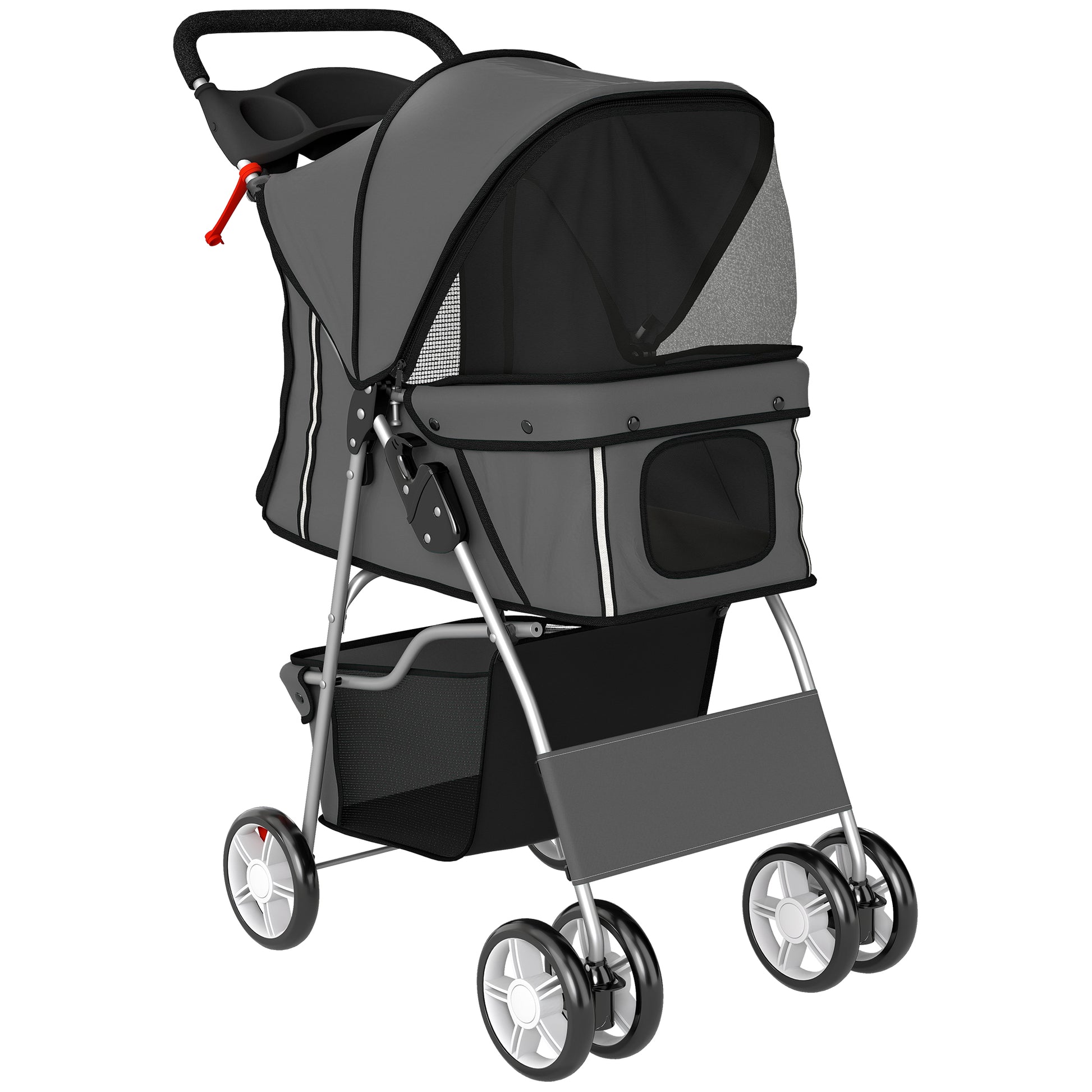 Photo of PawHut Dog Pram, Pet Stroller with Reflective Strips, Foldable Cat Stroller with 360° Swivel Wheels, Dark Grey in Grey colour on a white background