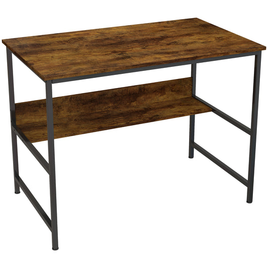 Photo of HOMCOM 2-Tier Computer Desk, 100 x 60 cm, Rustic Brown in Brown colour on a white background