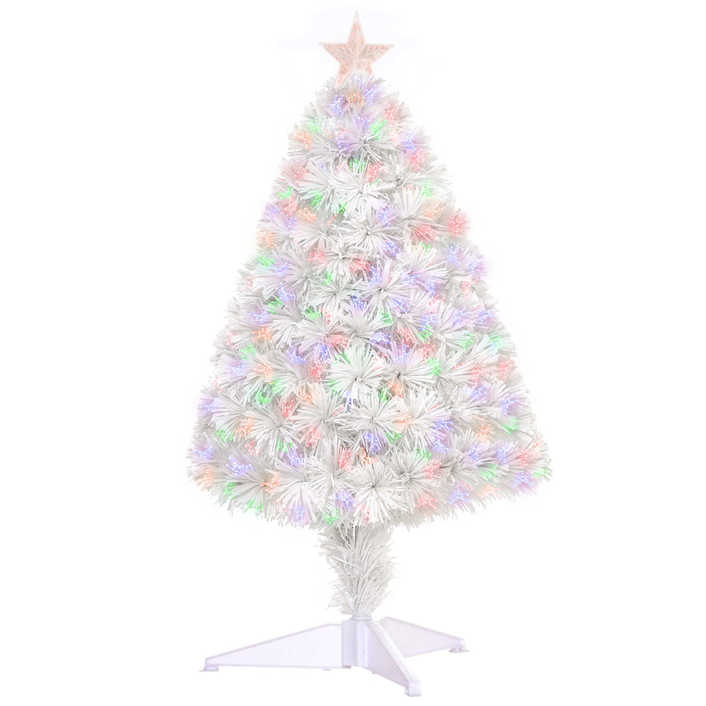 Photo of HOMCOM 2.5FT Prelit Artificial Tabletop Christmas Tree with Fibre Optics Holiday Home Xmas Decoration for Table and Desk, White in White colour on a white background