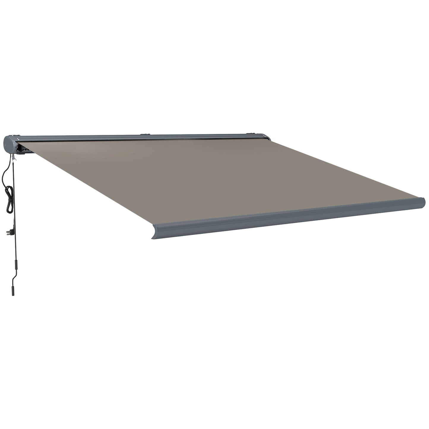 Photo of Outsunny 4 x 3(m) Full Cassette Electric Awning with Remote Controller, Aluminium Frame DIY Retractable Garden Awning, UPF50+ Sun Shade Canopy for Deck Door Window, Light Grey in Grey colour on a white background