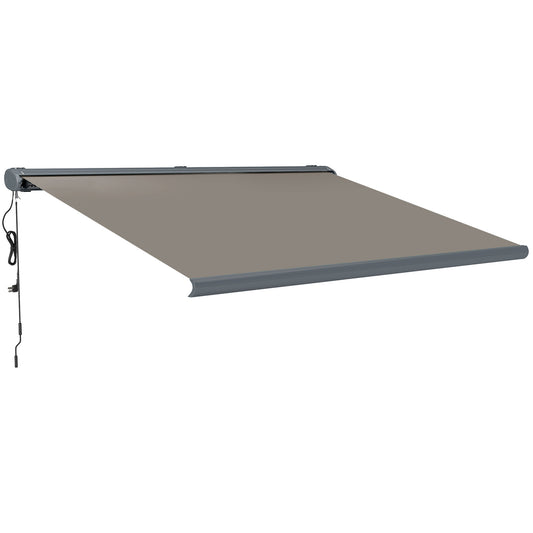 Photo of Outsunny 4 x 3(m) Full Cassette Electric Awning with Remote Controller, Aluminium Frame DIY Retractable Garden Awning, UPF50+ Sun Shade Canopy for Deck Door Window, Light Grey in Grey colour on a white background