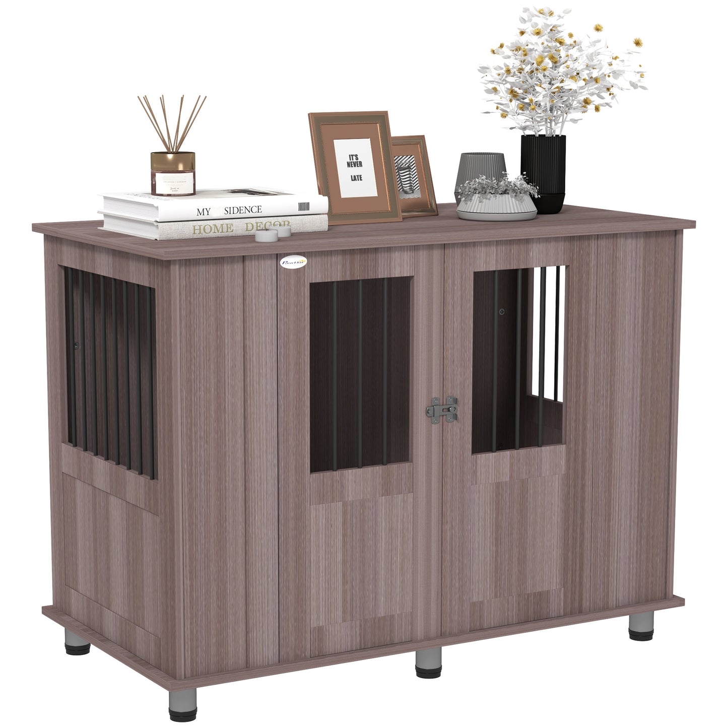 Photo of PawHut Dog Crate Table for Medium and Large Dogs with Magnetic Door for Indoor Use, 114 x 60 x 82 cm, Purple in Purple colour on a white background