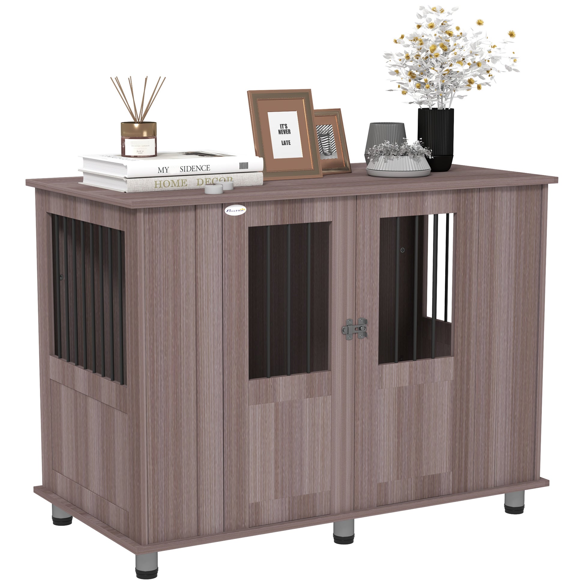 Photo of PawHut Dog Crate Table for Medium and Large Dogs with Magnetic Door for Indoor Use, 114 x 60 x 82 cm, Purple in Purple colour on a white background