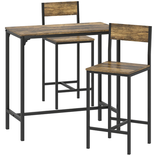 Photo of HOMCOM 3-Piece Bar Table Set with 2 Stools, Industrial Breakfast Bar Set with Footrest, Backrest for Dining Room, Small Space in Space colour on a white background