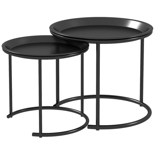 Photo of HOMCOM Nesting Tables Set of 2, Side End Table with Removable Tabletop Tray and Steel Frame for Living Room, Bedroom, Black in Black colour on a white background