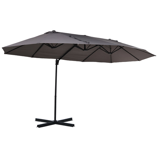 Photo of Outsunny Double Canopy Offset Parasol Umbrella Garden Shade w/ Steel Pole 12 Ribs Grey in Grey colour on a white background