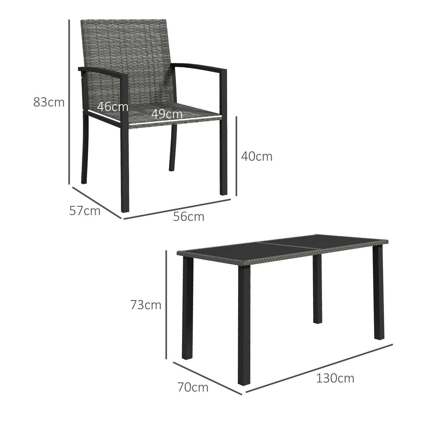Outsunny Outdoor Dining Set 5 Pieces Patio Conservatory with Tempered Glass Tabletop,4 Dining Chairs - Grey