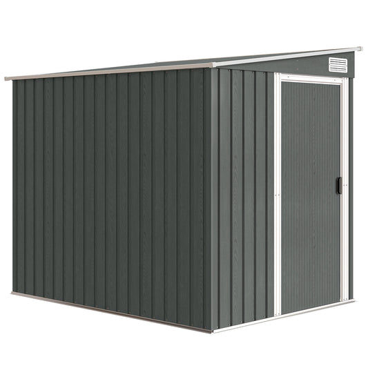 Photo of Outsunny 7 x 5ft Galvanised Metal Shed, with Sliding Door - Light Grey in Grey colour on a white background