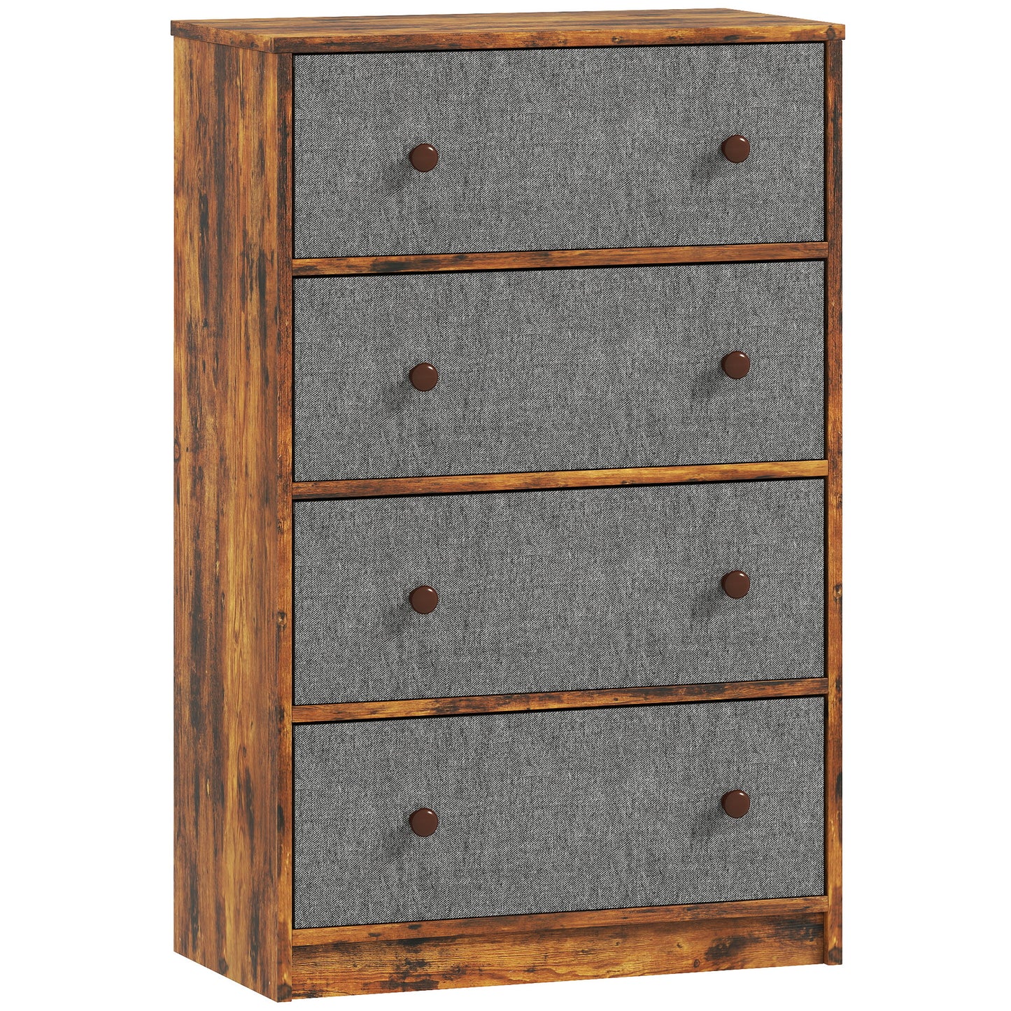 Photo of HOMCOM Chest of Drawers, Dresser with 4 Fabric Drawers - Grey and Rustic Brown in Brown colour on a white background
