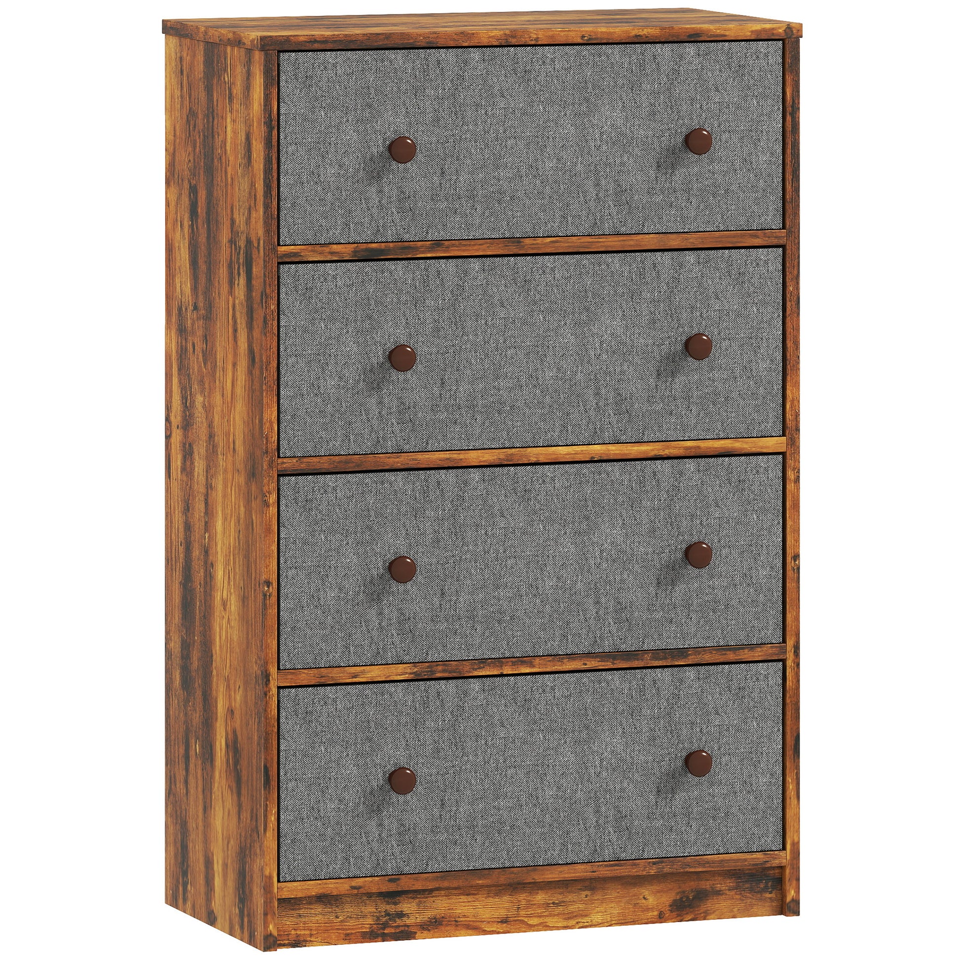 Photo of HOMCOM Chest of Drawers, Dresser with 4 Fabric Drawers - Grey and Rustic Brown in Brown colour on a white background