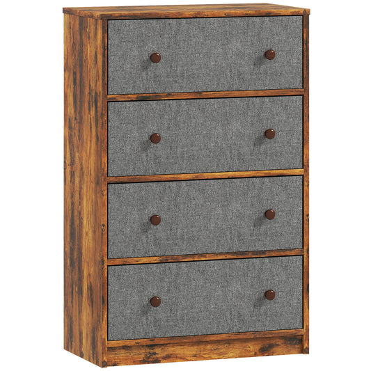 Photo of HOMCOM Chest of Drawers, Dresser with 4 Fabric Drawers - Grey and Rustic Brown in Brown colour on a white background
