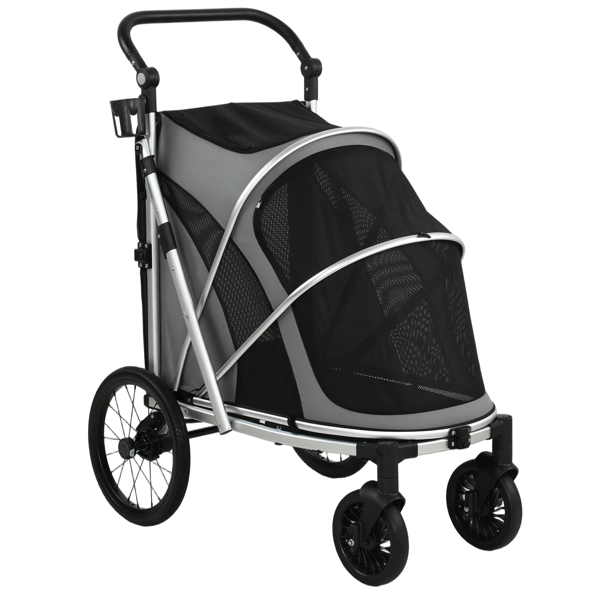 Photo of PawHut Dog Stroller, Easy Folding Pet Stroller for Small and Medium Dogs with Shock Absorption, Maximum Load 20 kg, Grey in Grey colour on a white background