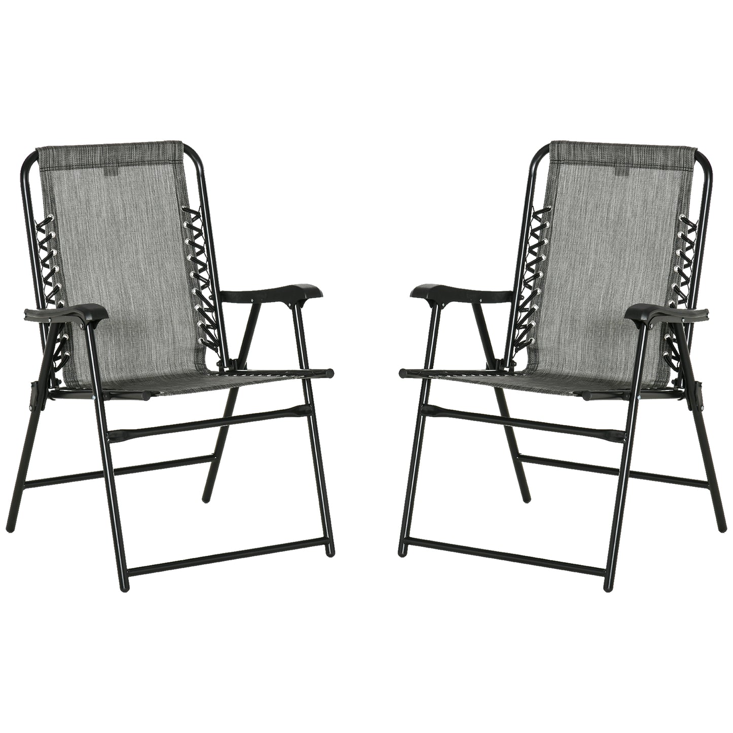 Photo of Outsunny 2 Pieces Foldable Chair Set, Outdoor Portable Loungers for Camping Pool Beach Deck, Lawn Chairs with Armrest Steel Frame, Grey in Grey colour on a white background