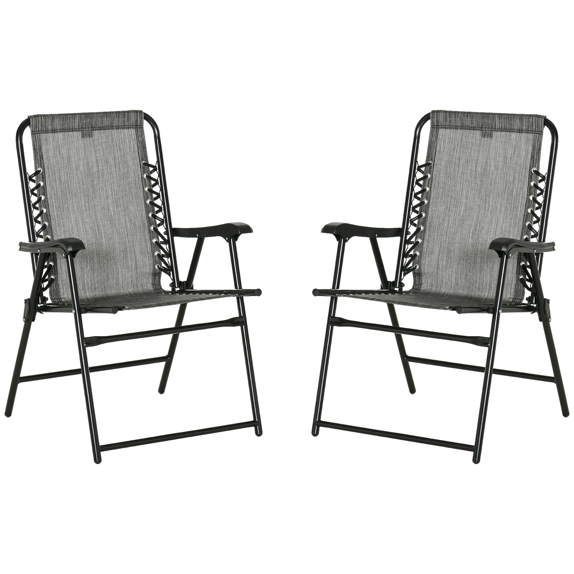 Photo of Outsunny 2 Pieces Foldable Chair Set, Outdoor Portable Loungers for Camping Pool Beach Deck, Lawn Chairs with Armrest Steel Frame, Grey in Grey colour on a white background