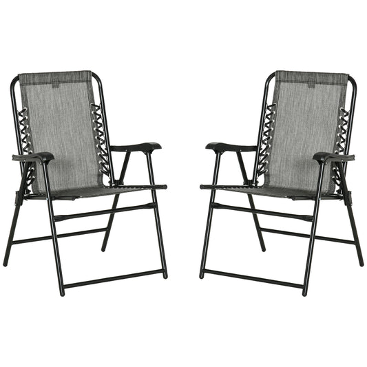 Photo of Outsunny 2 Pieces Foldable Chair Set, Outdoor Portable Loungers for Camping Pool Beach Deck, Lawn Chairs with Armrest Steel Frame, Grey in Grey colour on a white background