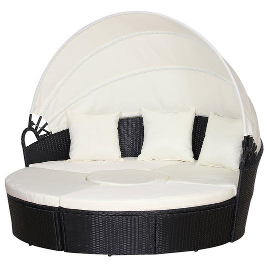 Photo of Outsunny Five-Piece Rattan Garden Bed, with Canopy - Black/White in Black/White colour on a white background