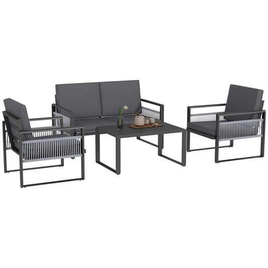 Photo of Outsunny Four-Piece Aluminium Garden Dining Set, with Cushions in Cushions colour on a white background