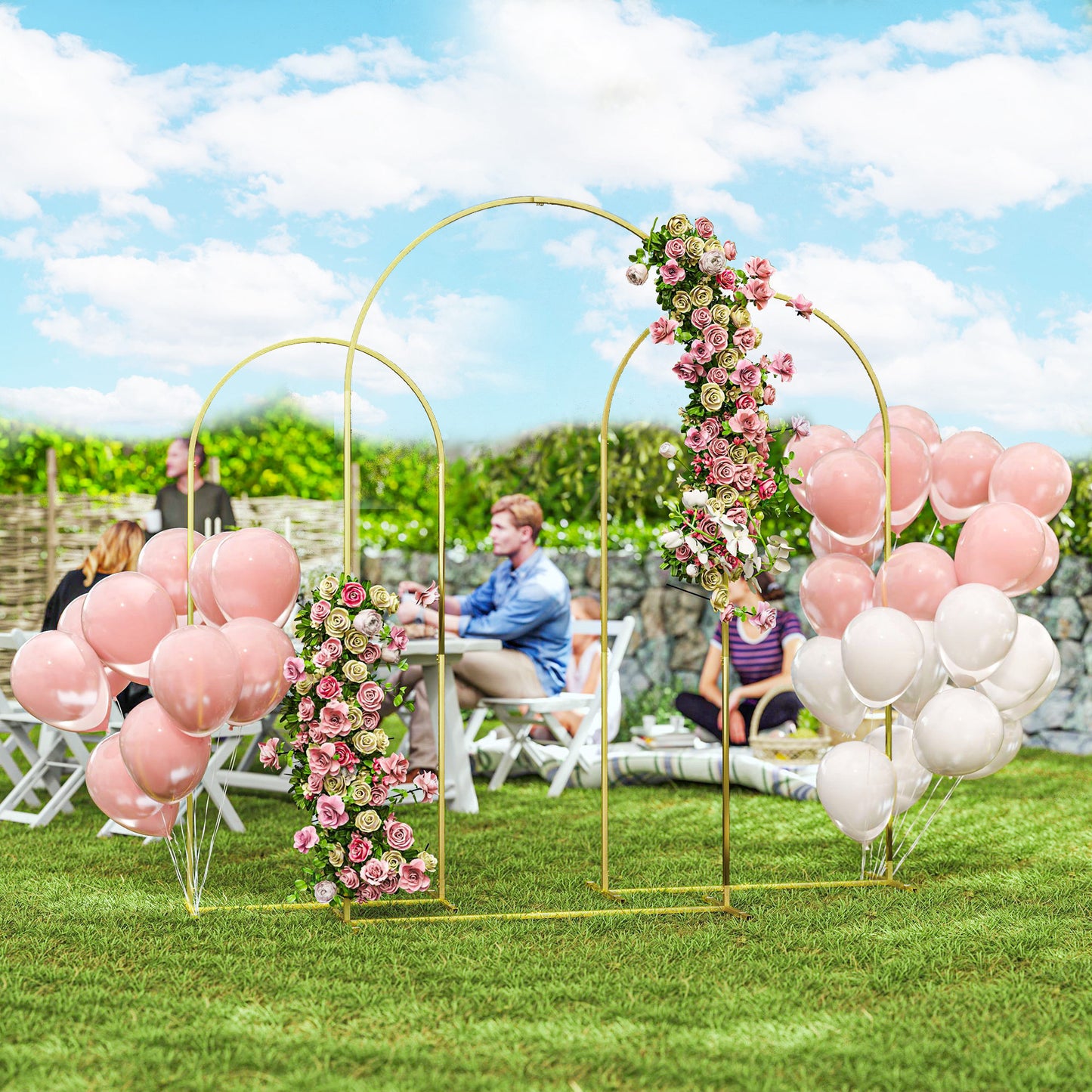Outsunny Wedding Arch Frame Set, 2.2, 2, 1.8 m Metal Backdrop Stand Set of 3, Balloon Stand Set for Birthday Party, Bridal Shower, Graduation, Ceremony, Banquet Decorations, Gold Tone