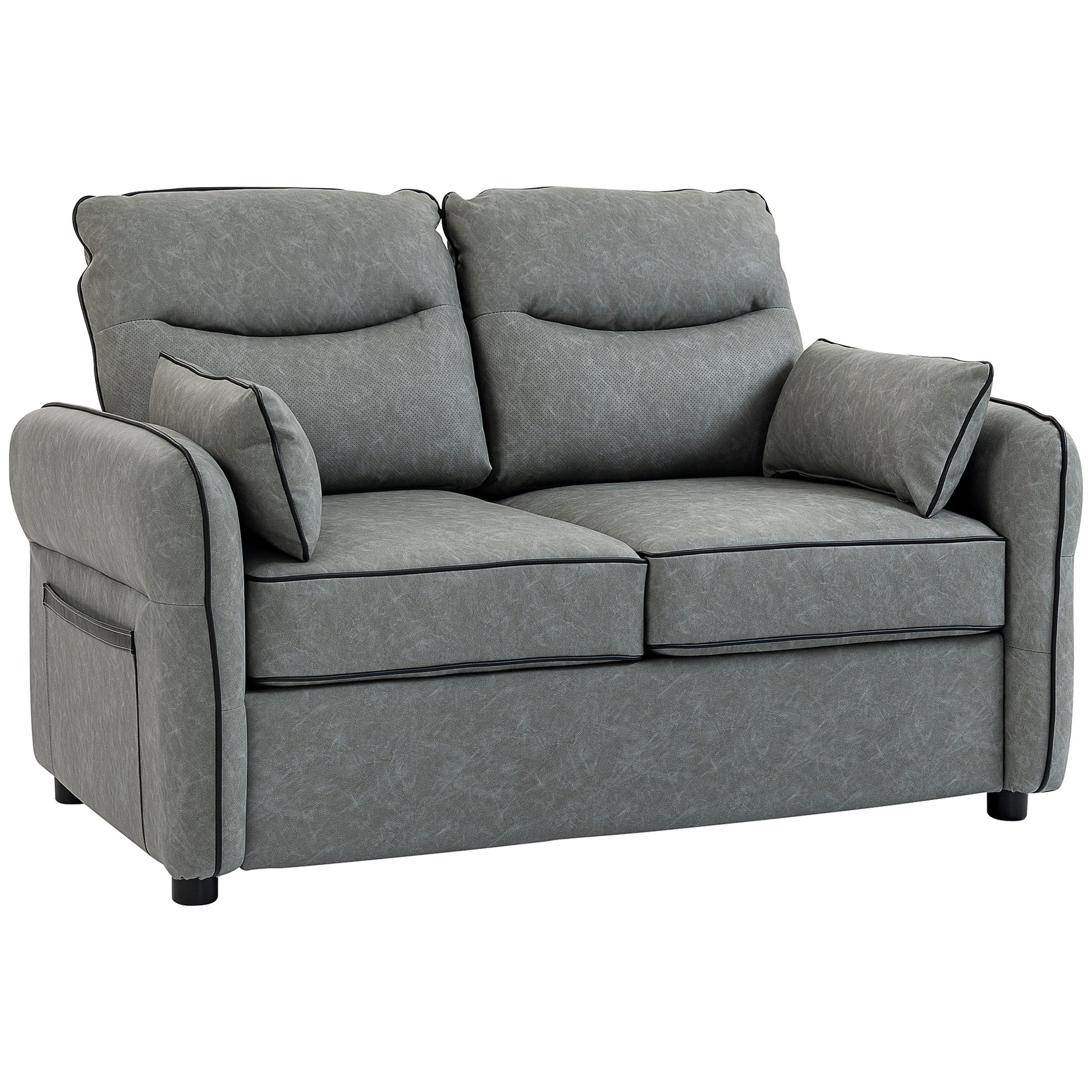 Photo of HOMCOM 2 Seater Sofa, Faux Leather Loveseat - Grey in Grey colour on a white background