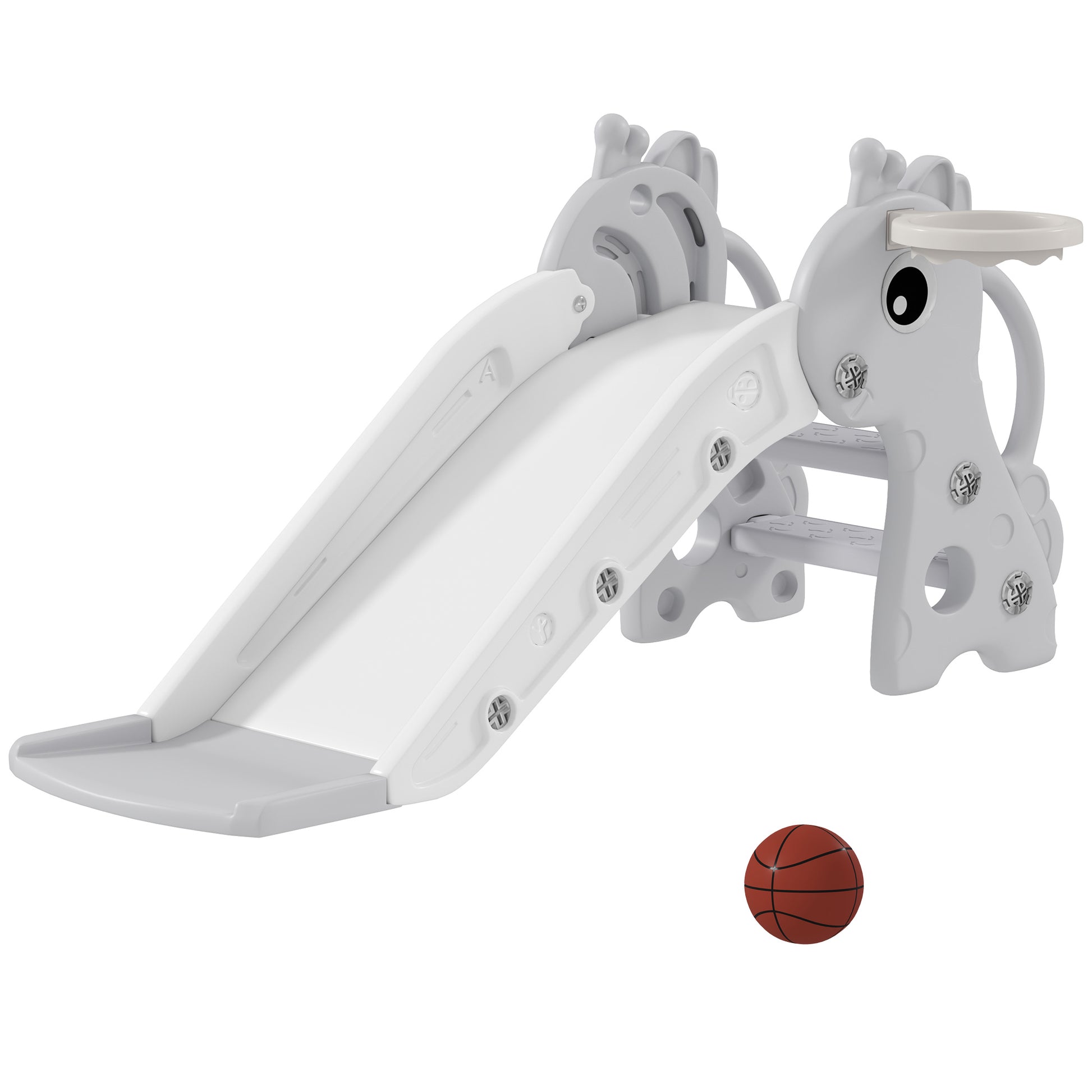 Photo of AIYAPLAY 3 in 1 Kids Slide with Climber, Basketball Hoop and Ball, Giraffe Shape Climber Slide for Indoor Kids Age 1-3, Grey in Grey colour on a white background
