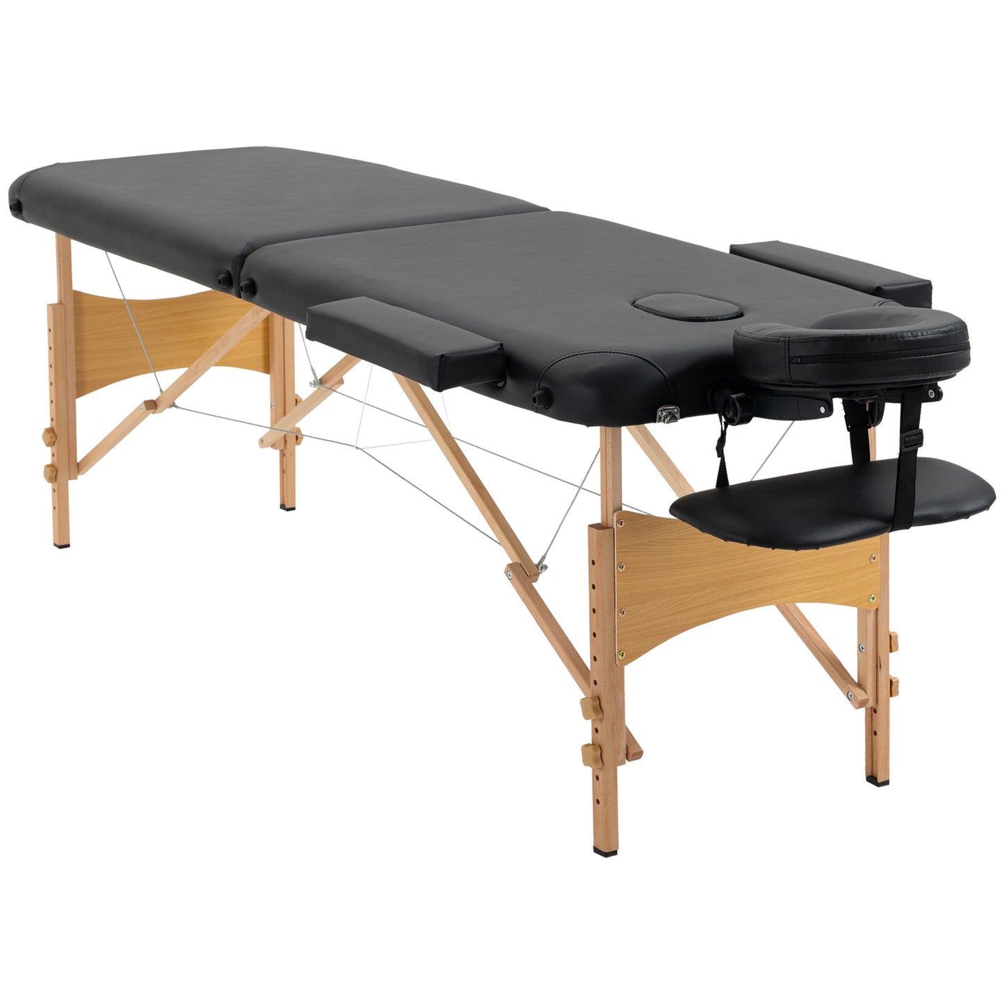 Photo of HOMCOM Portable Massage Bed, Folding Spa Beauty Massage Table with 2 Sections, Carry Bag and Wooden Frame, Black in Black colour on a white background