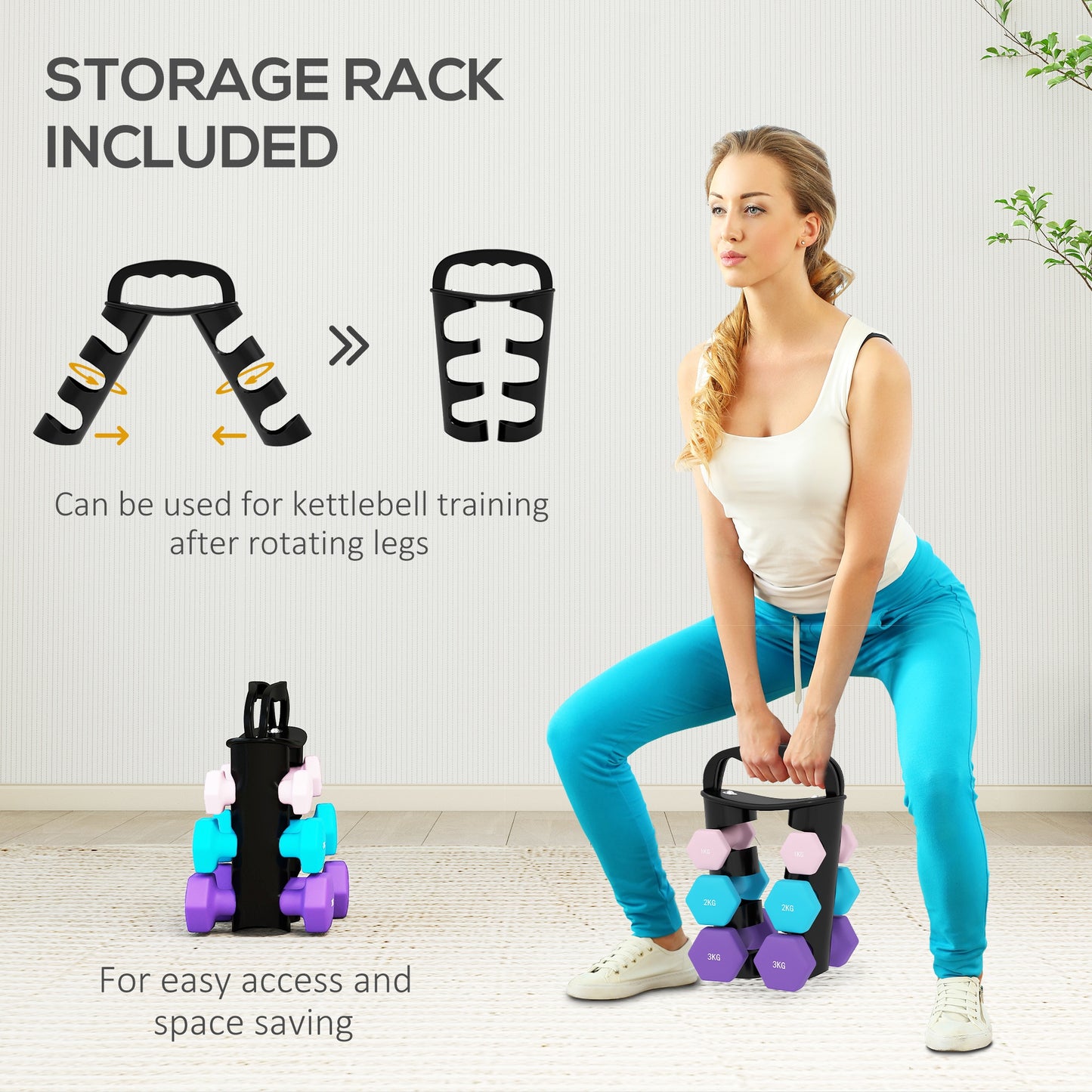 SPORTNOW Dumbbells Set with Storage Rack, 2 x 1kg, 2 x 2kg, 2 x 3kg, Pink