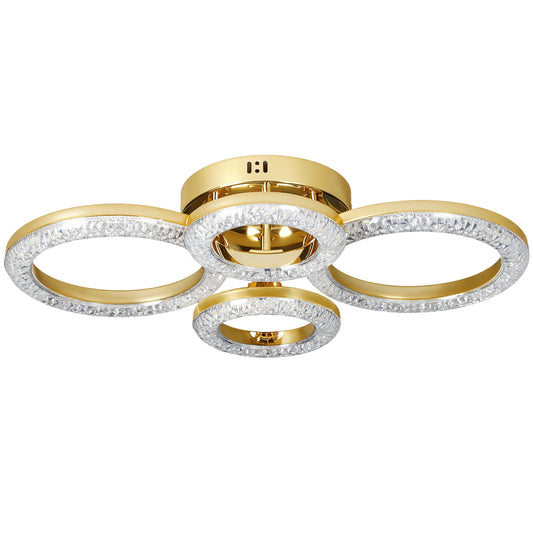 Photo of HOMCOM LED Ceiling Light, Modern Dimmable 4 Rings Ceiling Lamp with Wall Switch, 40W 4350lm Flush Mount Ceiling Light with 3500K/4500K/6000K Colour Temperatures for Living Room, Bedroom, Gold Tone in Tone colour on a white background