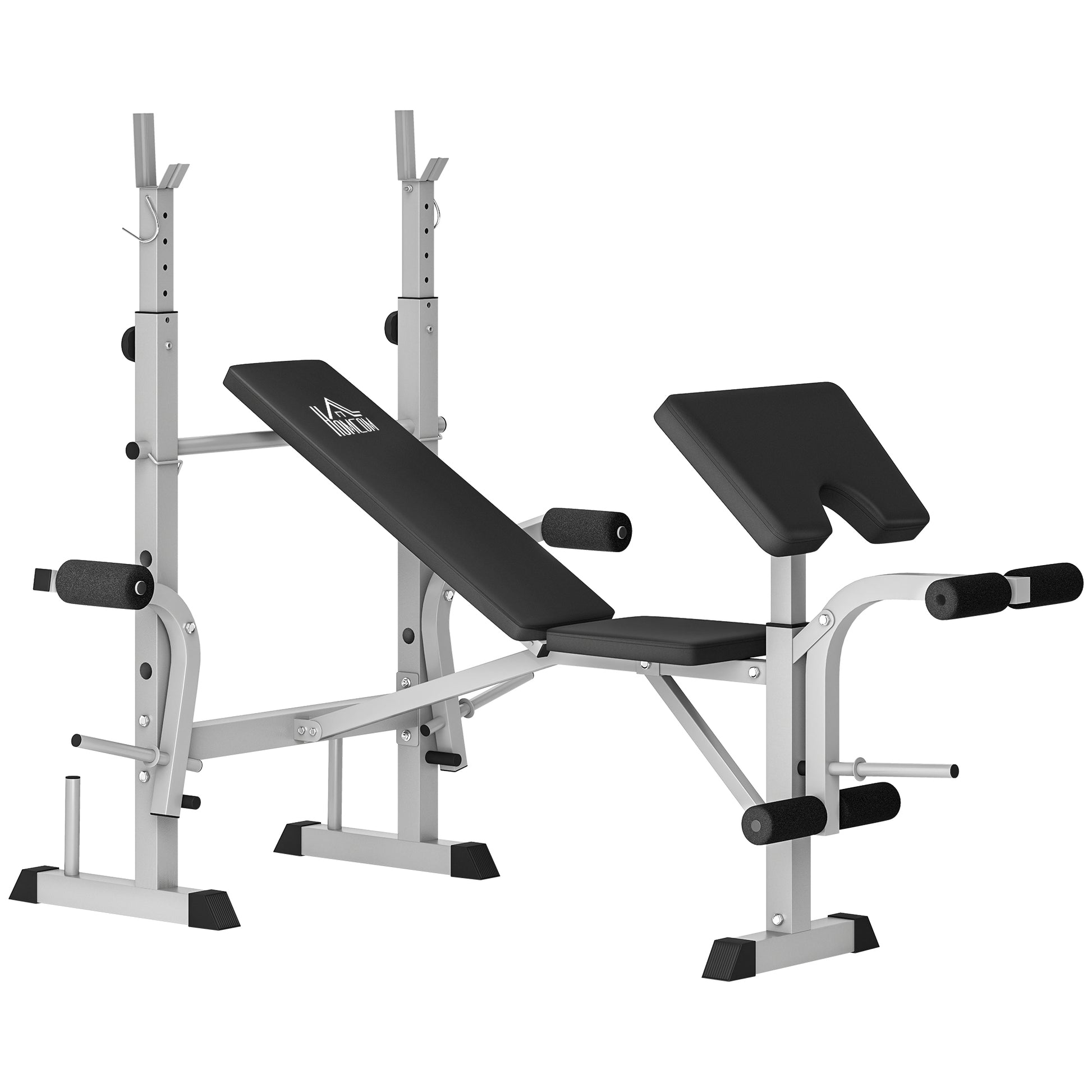 Photo of HOMCOM Adjustable Weight Bench with Squat Rack, Heavy Duty Bench Press Rack with Preacher Curl Pad, Leg Developer, Barbell Rack, Butterfly, Home Gym Strength Training Multiuse Workout Bench, Grey in Grey colour on a white background