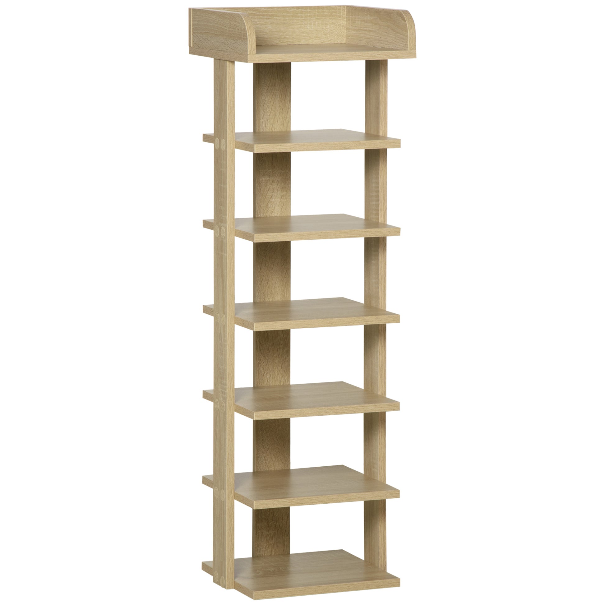 Photo of HOMCOM 7 Tier Shoe Rack Organizer Storage Shelf Wooden Display Cabinet for Entryway Living Room Bedroom Oak in Oak colour on a white background