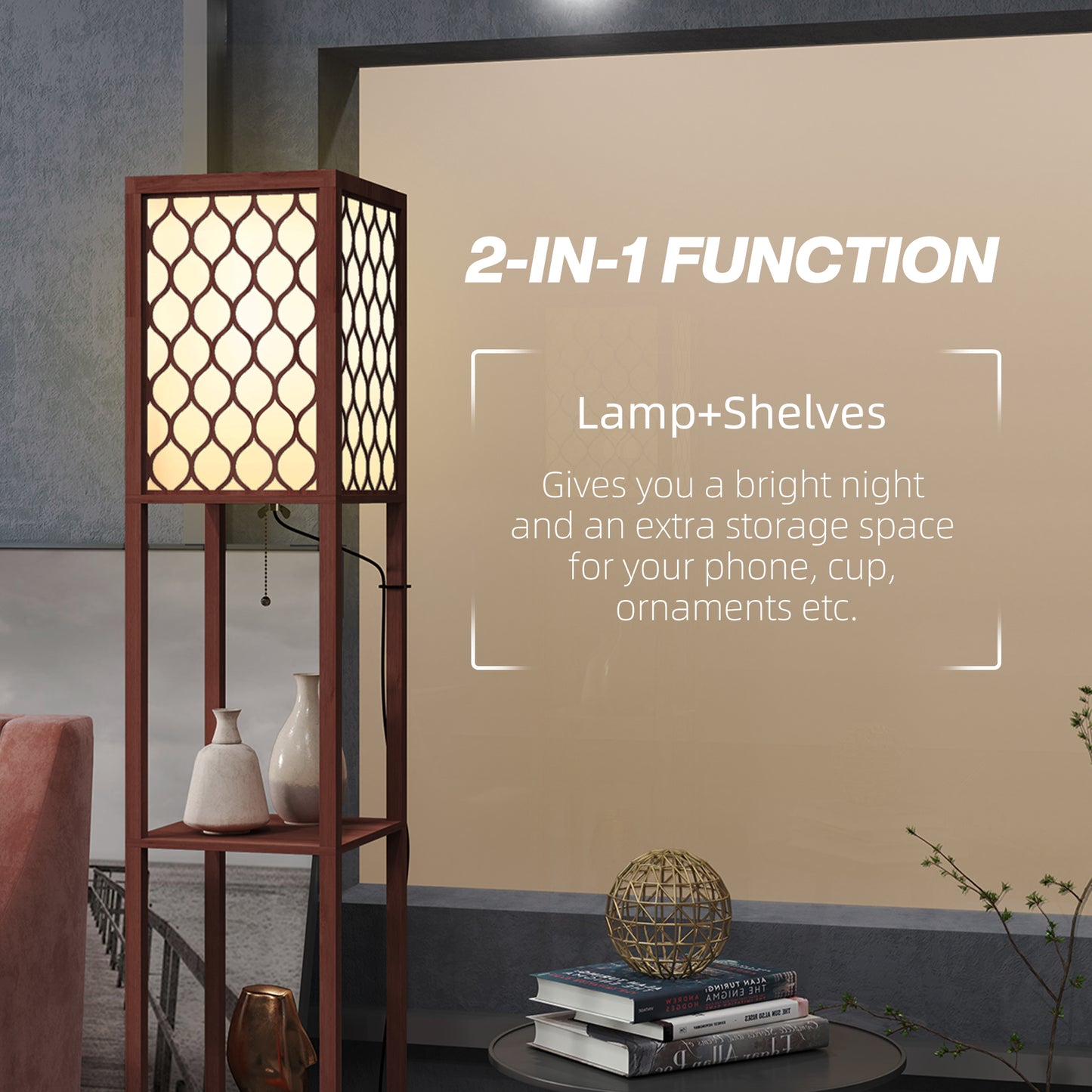 HOMCOM Duo Light Floor Shelves - Brown