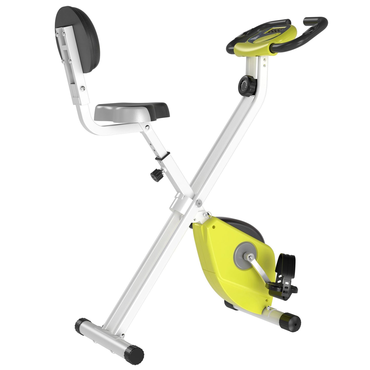 Photo of HOMCOM Folding Exercise Bike, Fitness Bicycle Indoor Trainer, Quiet 8-Level Magnetic Resistance, with LCD Monitor, Pulse Sensor and Wheels for Sport Maison and Cardio Training, Yellow in Yellow colour on a white background