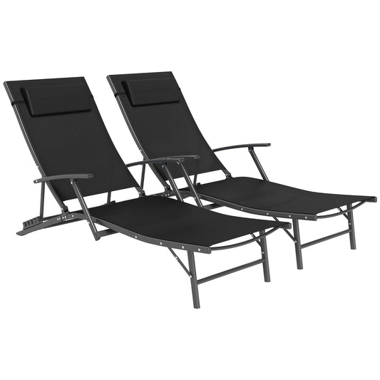 Photo of Outsunny Set of Two Adjustable Back Sun Loungers - Black in Black colour on a white background