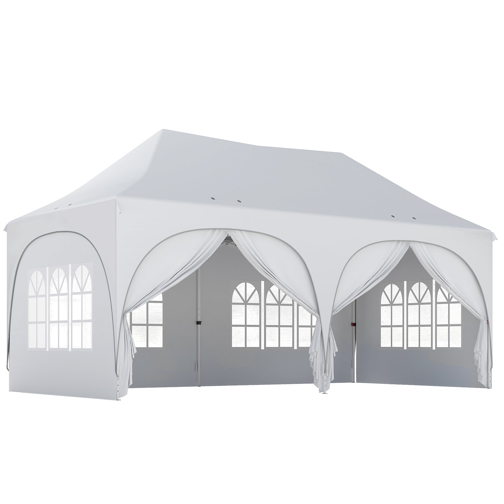 Photo of Outsunny 3 x 6m Pop Up Gazebo Shelter with Sides, 6 Sandbags, Peak Top Garden Party Tent Marquee with Carry Bag, Light Grey/White in Grey/White colour on a white background